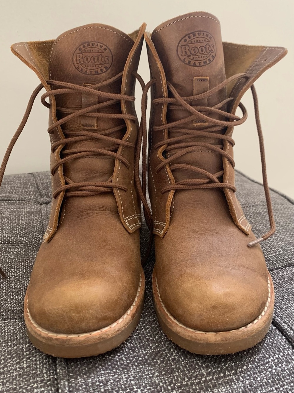 Roots Brown Leather Lace-Up Boots